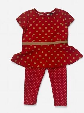 Red and gold polka dot babyGap tunic and leggings set